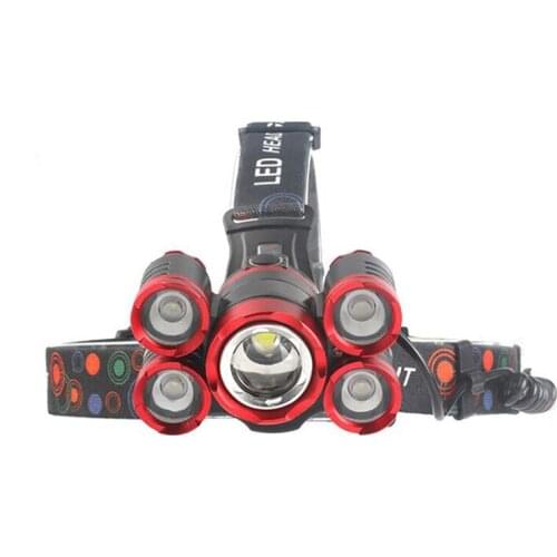 Powerful 5 LED Headlight Adjustable Angle Waterproof 18650 Battery Headlamp Flashlight for Ourdoor Working Fishing Camping