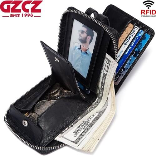 GZCZ 100% Cowhide Genuine Leather Men Wallet Black Coin Purse Small Mini Card Holder PORTFOLIO Portomonee Male Walet Pocket 2020