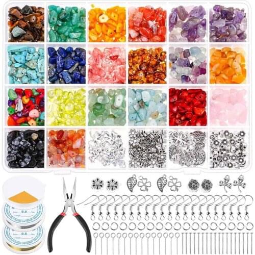 Crystal Jewelry Making Kit Ring Making Kit with Crystal Gemstone Beads Jewelry Wire and Earring Hooks for Ring Earring