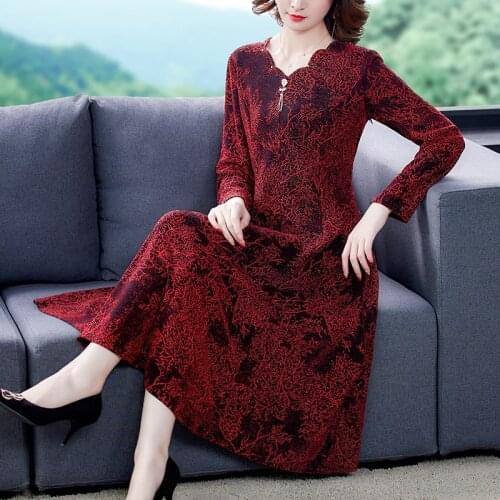 Autumn Winter Dress 2020 New Plus Size Loose Print Women Dresses Temperament Elegant Women Long Sleeve Straight Dress