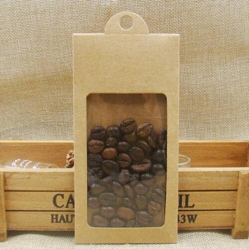 50PCSnew kraft paper gift window box with hanger candy favor storage hanger box for cookies/dry fruit/coffe beads/wedding gifts