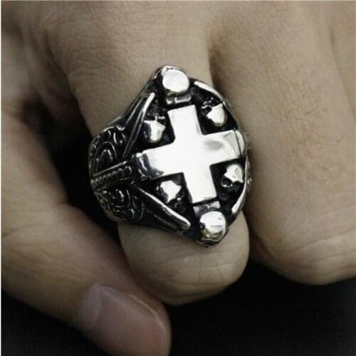 Size 8 to 13 Polishing Jesus Cross Ring Big Cocktail Ring 316L Stainless Steel Hot Punk Gothic Cross Ring