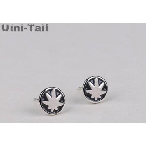 Uini-Tail 925 sterling silver black round maple leaf earrings fashion tide flow black series high quality earrings high quality