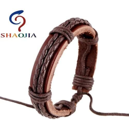 SHAOJIA 2017 New Fashion Charm Leather Anchor Bracelets For Men Popular Bangle Handmade Leather Bracelets Adjustable Bracelets