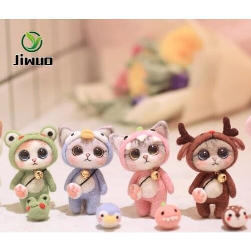 Jiwuo Wool Needle Felting Poke Handmade DIY Kitty Key Pendant Creative Animal Pet Doll Gift Material Bag Pack Kit Hot Sale