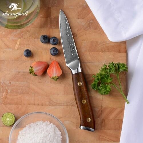 Shuangmali 3.5Inch Damascus Chef Paring Knife VG10 Damascus Steel Kitchen Peeling Knives Slicing Fruit Cleaver Utility Knife