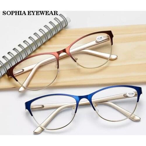 Sophia Cat Eye Reading Glasses Fashion Womens Glasses With Diopters Ladys Metal Optical Eyeglasses Round Glasses Frame gafas+4