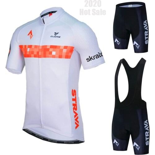 2021 New STRAVA Summer Cycling Jersey Set Breathable Team Racing Sport Bicycle Jersey Mens Cycling Clothing Short Bike Jersey
