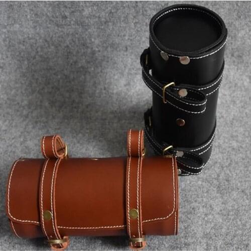 Q1105 Bicycle Retro bags Premium 100% Leather first layer bike locomotive tail bag British retro cylinder manual leather bag