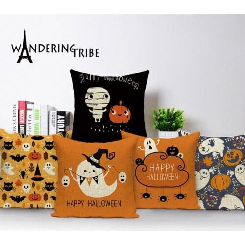 Merry Happy Halloween Cushions Cover Skull Trick or Treat Pillow Cases Sofa Pumpkin Ghosts Home Decoration Cushions Case Kissen