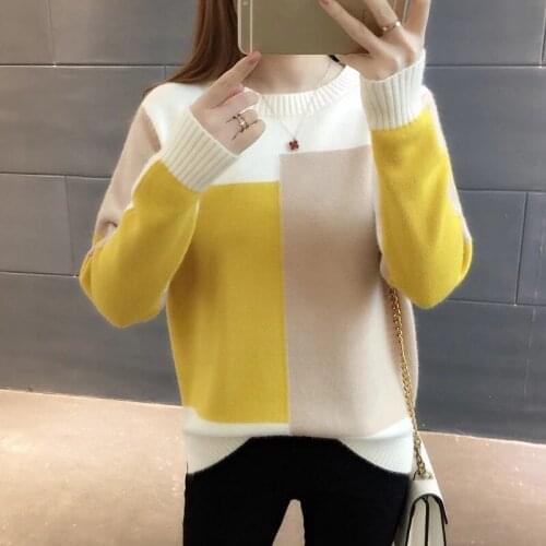 Knitted Pullover Women Sweater 2021 Long Sleeve Autumn Winter Sweater Women Casual Loose Patchwork Jumper Women Tops Pull Femme