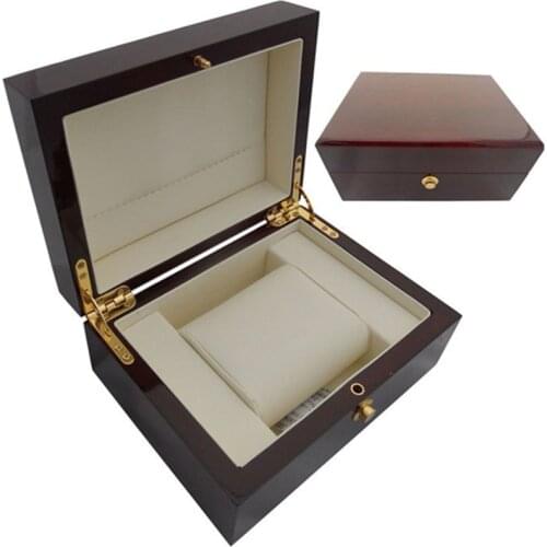 High-grade Light Red Wood Watch Box Metal Lock Paint Brand Packaging Box Gift Box Containing PU Pillow Bag Can Customize LOGO 95