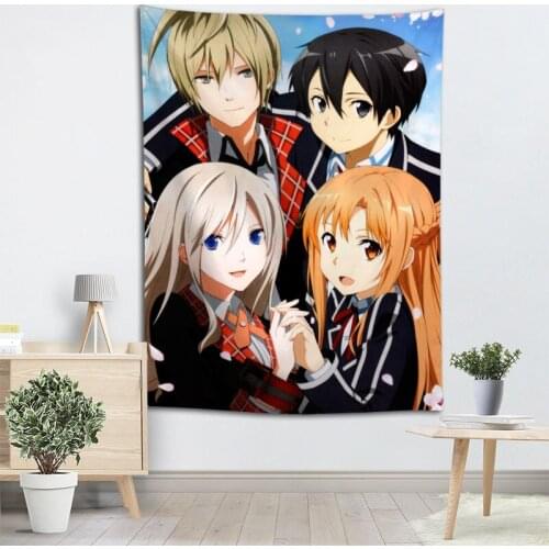 High Quality Sword Art Online Tapestry Wall Hanging Tapestries Cloth Fabric Print For Living Room Decorative Wall Blanket 2.25