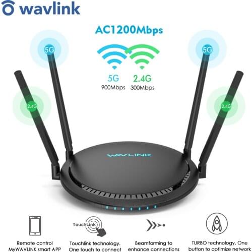 Wavlink AC1200 WiFi Router Gigabit 5Ghz WiFi Extender Booster 2.4Ghz WiFi Repeater 1200Mbps 4x5dBi Touchlink Smart Dual-Band FTP