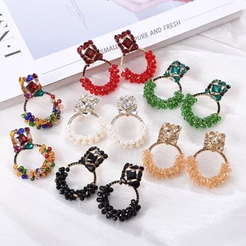 Ztech Colorful Rhinestone Round Pendant Dangle Drop Earrings High-Quality Crystals Beads Jewelry Accessories For Women Wholesale