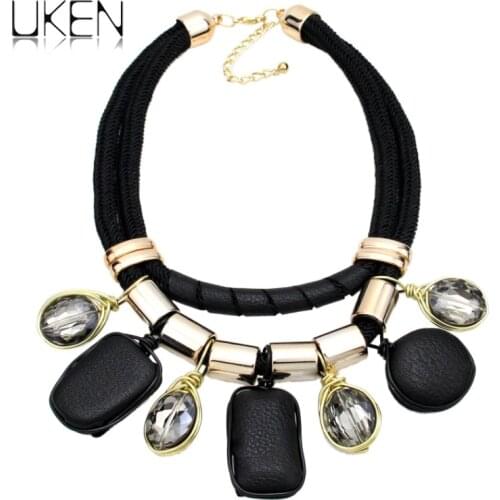 UKEN Hand Made Fashion Necklace Women Dress Accessories Collar Jewelry Leather Rope Chain Crystal Necklaces & Pendants