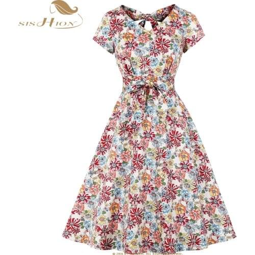 Cotton Floral Dress for Women 2021 VD2057 Short Sleeve Robe Femme Backless Sexy Vintage Summer Dresses Vestidos