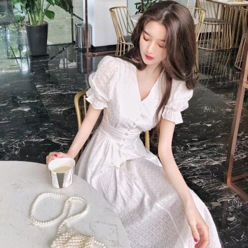 GOOHOJIO 2020 Summer Retro Temperament Dress for Women High Waist Fashionable Women Hip Dress Casual V-neck Slim Dress Ladies