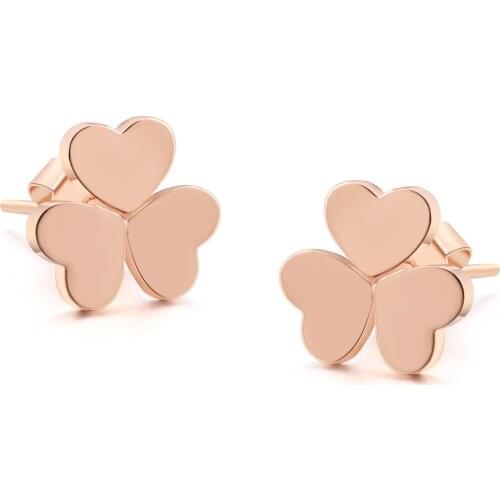 ZHOUYANG ZYE196 Classic Heart Leaf Rose Gold Color Simple Stud Earrings Fashion Jewelry For Girl Gift
