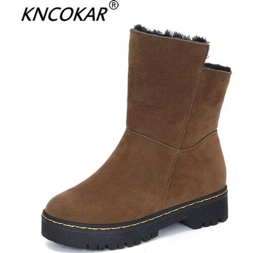 KNCOKAR Winter 2018 Velvet Snow Boots Flat Bottom Casual Fashion Round Head Thick With Womens Boots Warm Womens Shoes x1035