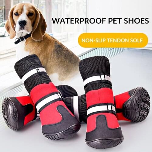 4Pcs Winter Dog Shoes Golden Retriever Samos Husky Cotton Boots Waterproof Fabric Non-slip Shoes Rain Boots Large Dog Pet Shoes