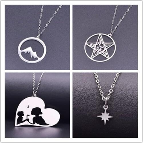 1PC Stainless Steel Pendant Charms Necklace Sweater Chain Handmade Men Women Circle Round Mother And Baby In Love Jewelry Gift