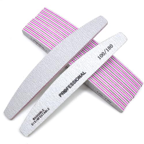 Professional Nail File Buffer 100/180 Girt Double Side Moon Shape Nails Files Polishing File Tips Make Up Tool 10pcs/lot