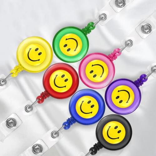 New 20pcs Smiling Face Retractable Lanyard ID Card Badge Holder Reels with Clip Keep ID Key and Cell Phone Safe Free Shipping