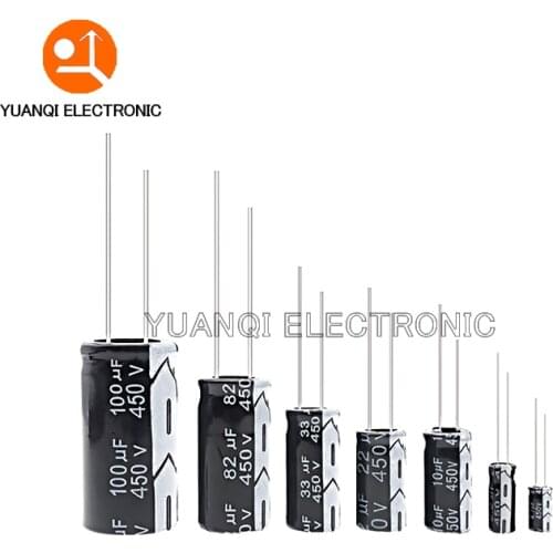 5pcs 450V Aluminum Electrolytic Capacitor 1UF 2.2UF 3.3UF 4.7UF 10UF 22UF 33UF 47UF 68UF 82UF 100UF 150UF 180UF 220UF 560UF