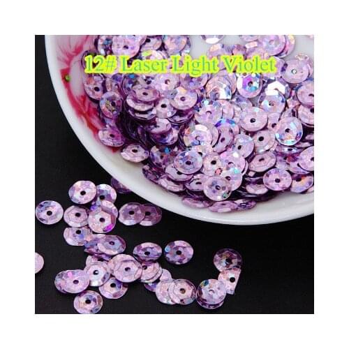 50g 8mm Cup Laser Bright Sequin Round Paillettes Sewing Hologram Sequins 12#Laser Light Violet Confetti