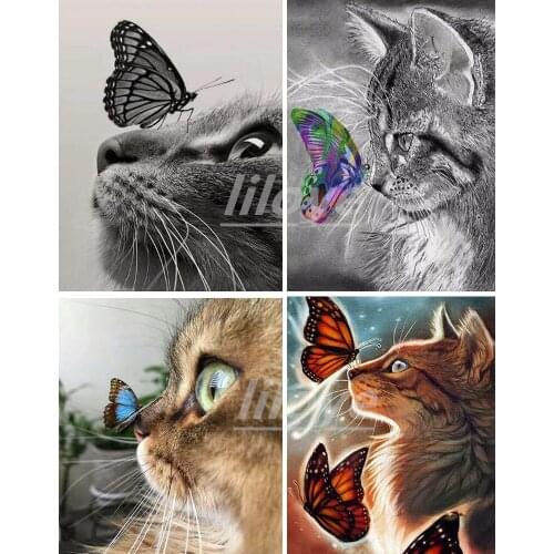 Animal Full Square/Round 5D DIY Diamond Painting Butterfly Cat 3D Embroidery Mosaic Rhinestones Art Picture Stickers Decor DF500