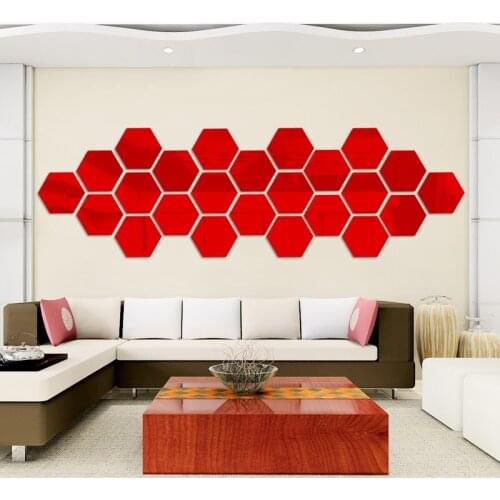 12Pcs/set 3D Acrylic Wall Mirror Stickers Hexagon Self Adhesive DIY Art Mural Wall Home Decor Sticker For Living Room Decoration