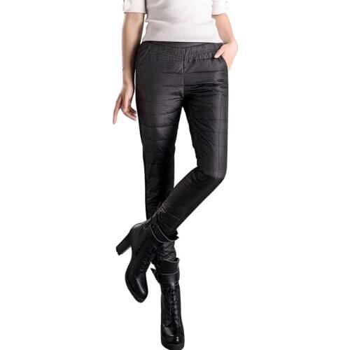 Winter womens down pants High waist Wear outside Solid color White duck down trousers outdoor warm Beam foot Pencil pants