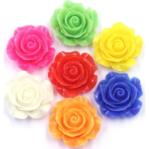 10Pcs Cabochons Cameo Base Setting Ear Ring Spacer Beads Rose Flowers Decal Scrapbooking Flatback Resin Jewelry DIY Finding 28mm
