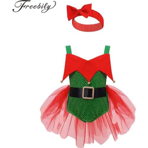 Baby Girls Dance Gymnastics Leotard Ballet Tutu Dress Girl Reindeer Elf Christmas Costume With Bowknot Hairband Set Dance Wear