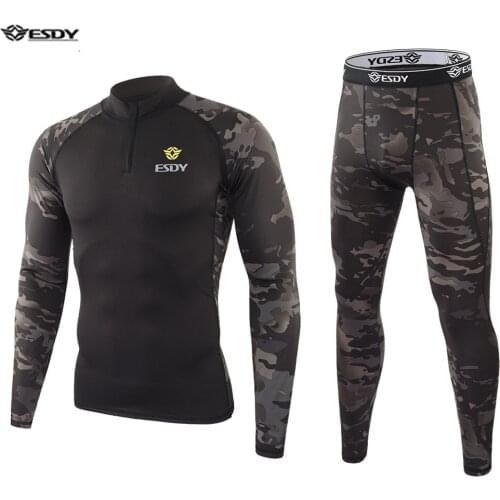 ESDY Winter New Outdoor Sports Thermal Underwear Mens Cycling Jersey Fleece Camouflage Thermal Underwear Sports Suit Frog Suit