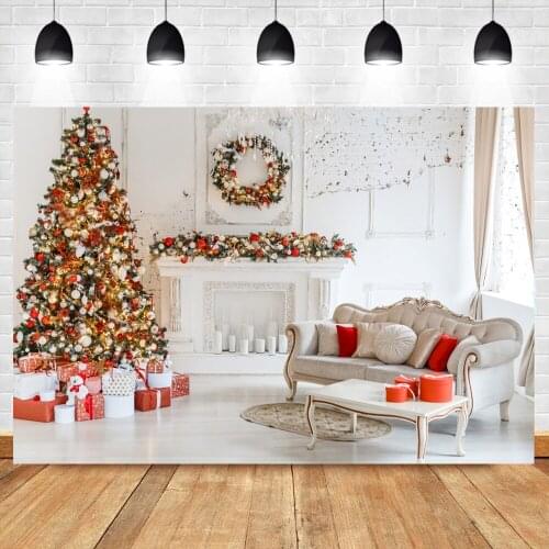 Photo Backdrop Christmas Party Decor Christmas Tree Fireplace Living Room Interior Shoot Family Portrait Photography Background