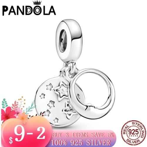Hot 100% 925 Sterling SILVER charms Sleeping Moon and Stars Dangle Charm fit Original Pandora Bracelet silver 925 jewelry