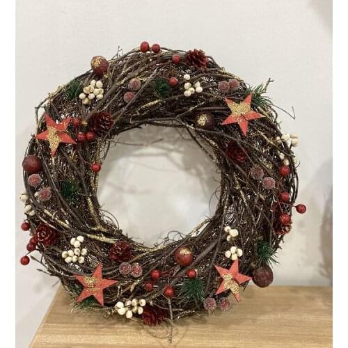 Vine Ring Christmas Hanging Decorations Dried Flowers Wreath Natural Rattan Garlands Home Decor For Farmhouse