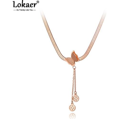 Lokaer Original Design Stainless Steel Butterfly Choker Necklaces Jewelry Ethnic Tassel Charm Pendant Necklace For Women N20018