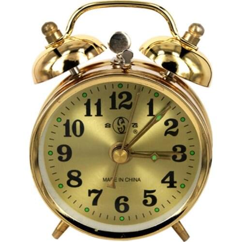 Gold Metal Alarm Clock Kids Cute Watch Mechanical Horseshoe Manual Vintage Alarm Clock Projection Living Room Decoration 6NZ004