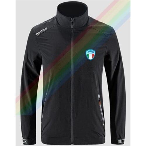 Vespa Fashion Shield Marked Motorcycle Slim Sport Jacket Outdoor Zippered Comfortable Soft Jacket Mens Casual Front Printing