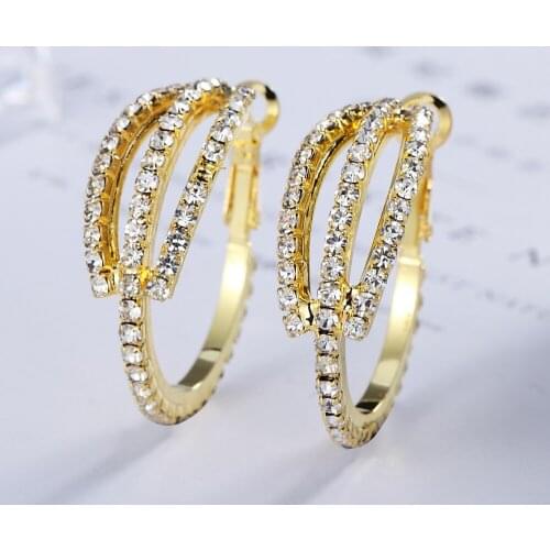 Fashion Trendy Stunning Rhinestone Gems Hoop Earrings For Women Jewelry Fashion Gold Color Statement Earrings Accessories