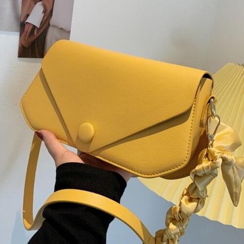 Solid Color Shoulder Crossbody Flap Bags For Women 2021 PU Leather Womens Designer Ribbons Handbag Female Travel Messenger Bag