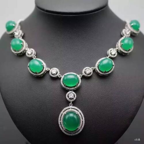 Natural chalcedony Necklace natural gemstone Pendant Necklace S925 Sterling silver trendy elegant Round women party Jewelry