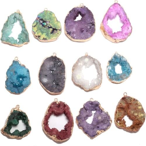 Natural Stone Agats Pendant Irregular Shape Colorful Crystal Charms Pendants for DIY Jewelry Making Necklace Size 45-50mm