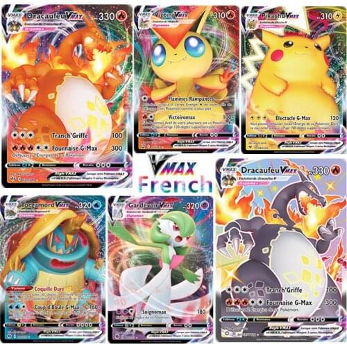 Pokemon French Cards 100Pcs VMAX Charizard Pikachu Dracaufeu EX MEGA GX ENERGY Victini Rading Card Game CollectionToys