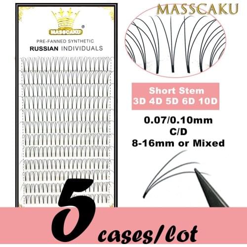 5 cases/lot High quality 3d/4d/5d/6d/10d Short Stem Eyelashes Pre Made Volume fans Premade Russian Volume Eyelash Extention