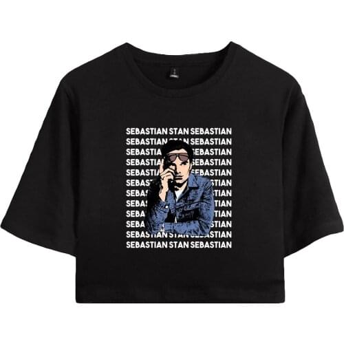 Sebastian Stan print autumn and Spring Summer Holiday youthful vitality Women/girl sexy bare midriff Casual Style