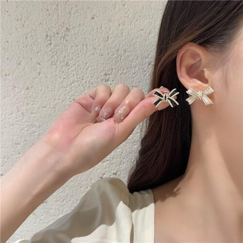 Girls Cute Sweet Bowknot Clip Earrings Without Piercing Pearl Earrings Aesthetic Accessories